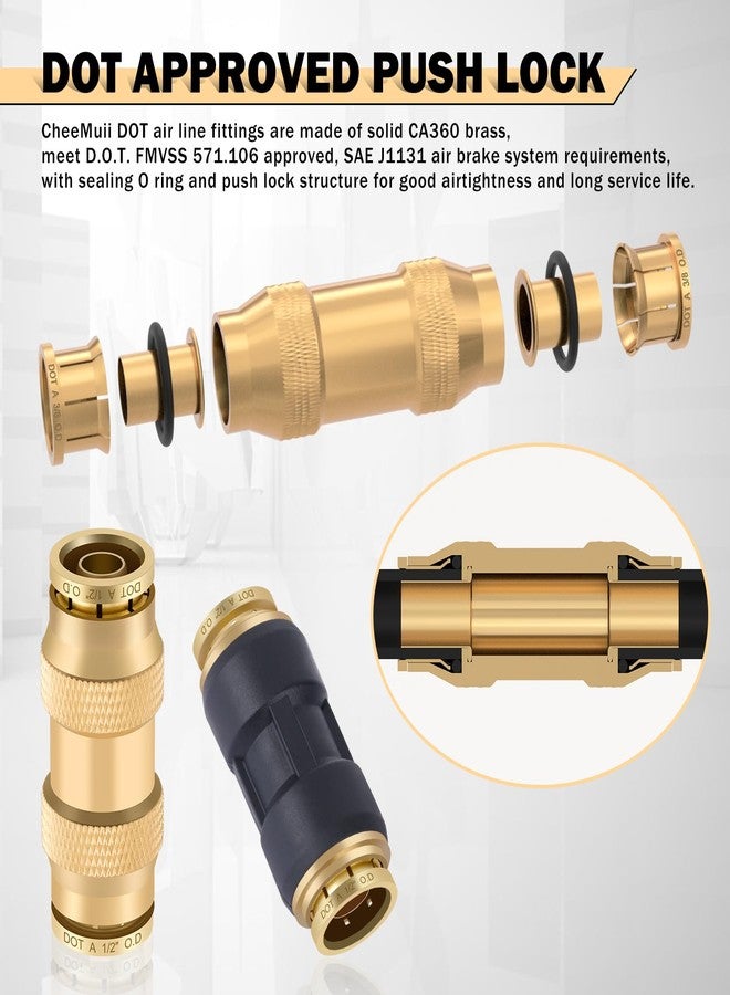 CheeMuii 74 PCS Brass DOT Air Line Fittings Kit DOT Push Lock and Compression Air Fittings DOT Quick Connect Straight Union 1/8" 5/32" 1/4" 3/8" 1/2" 5/8" 3/4" Air Hose Fittings Assortment - Image 4