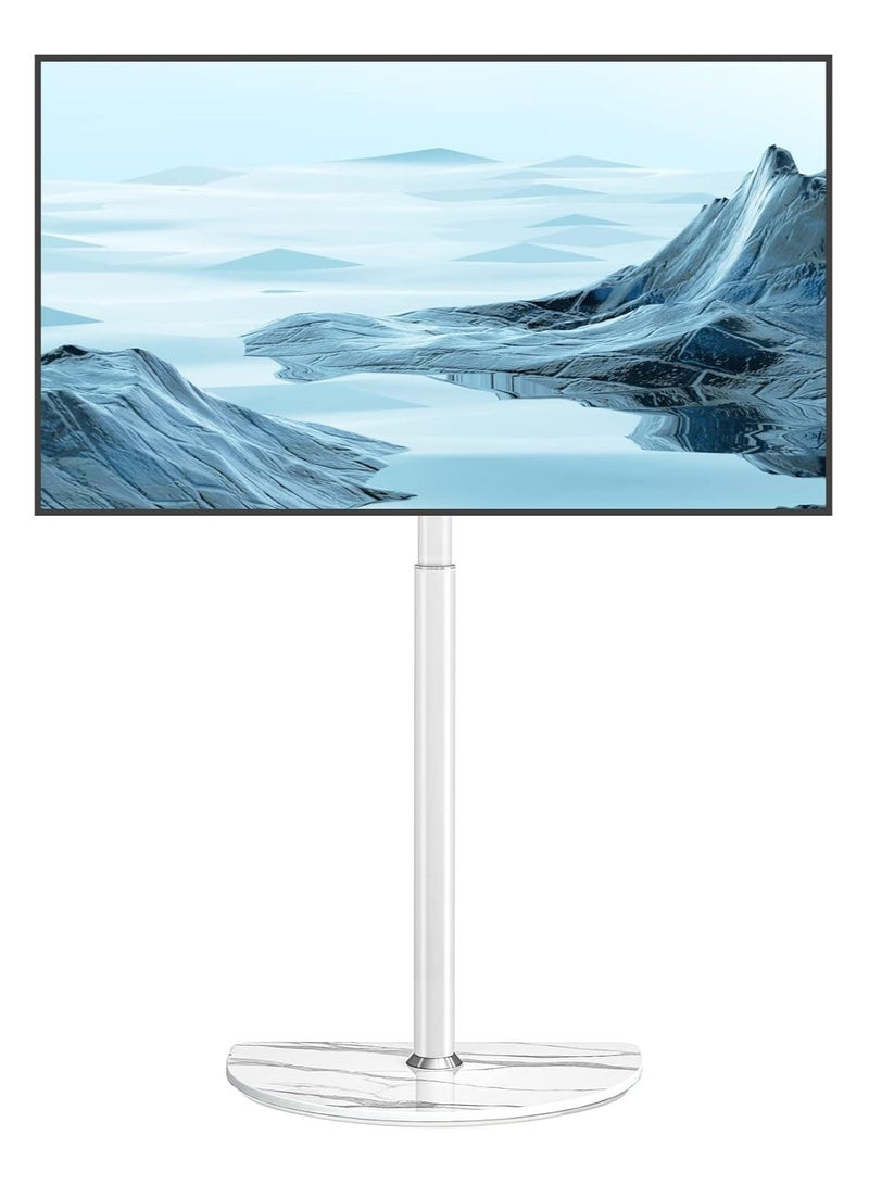 Rfiver Universal Corner TV Floor Stand with Swivel Mount for 32-65 inch LED LCD Plasma Flat Panel or Curved Screen Tvs up to 40 kg, Mid Century Modern TV Stand with Height Adjustable and Semi Circular Glass Base, VESA 400x400 mm, White - Image 1