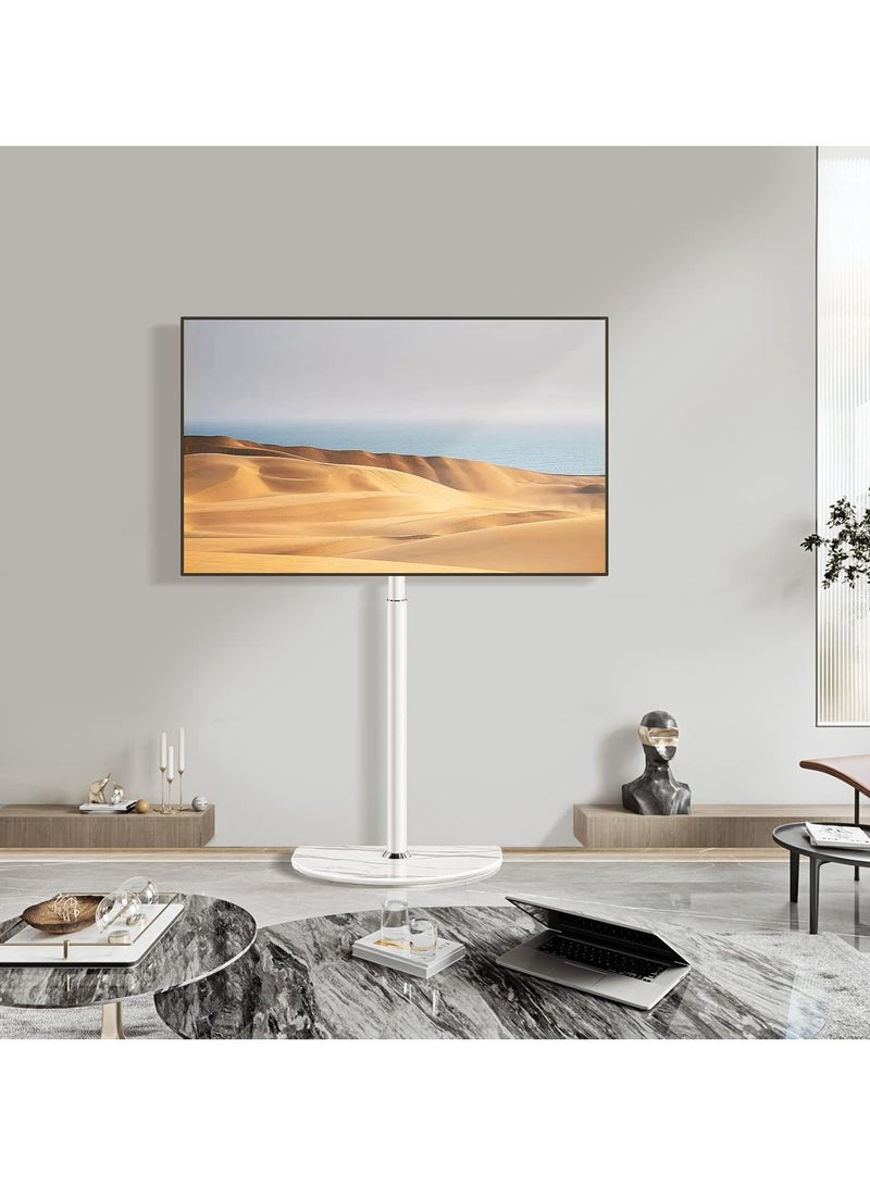 Rfiver Universal Corner TV Floor Stand with Swivel Mount for 32-65 inch LED LCD Plasma Flat Panel or Curved Screen Tvs up to 40 kg, Mid Century Modern TV Stand with Height Adjustable and Semi Circular Glass Base, VESA 400x400 mm, White - Image 3