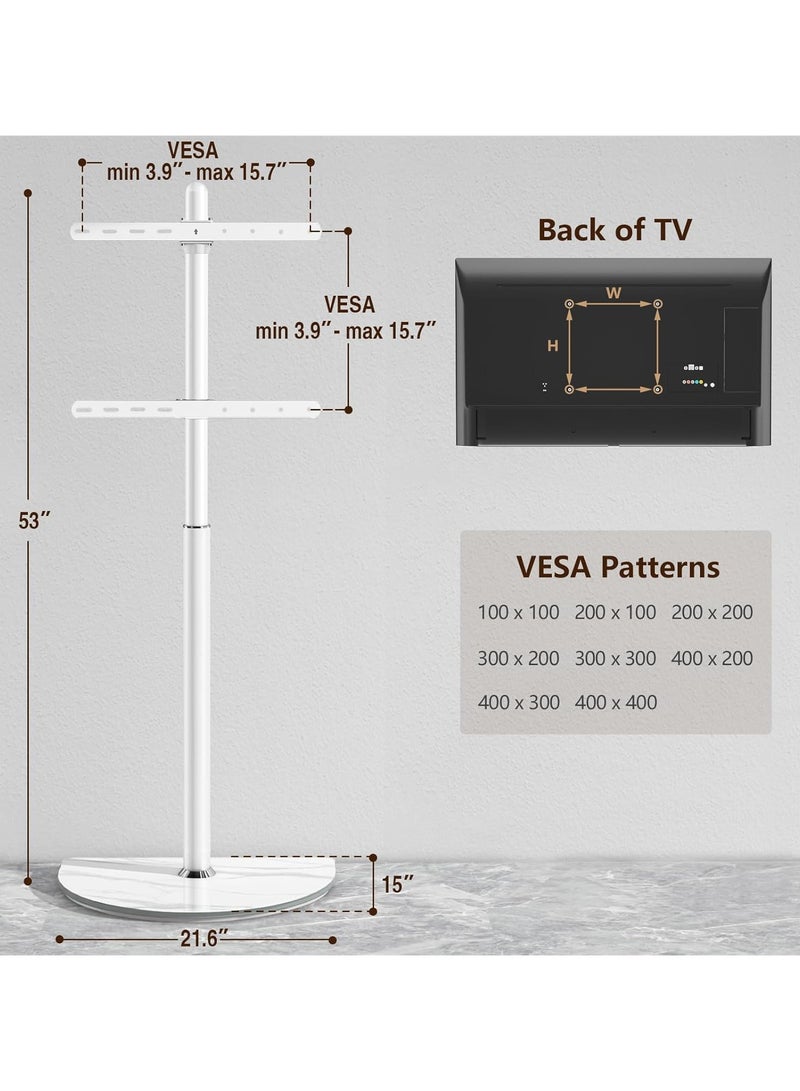 Rfiver Universal Corner TV Floor Stand with Swivel Mount for 32-65 inch LED LCD Plasma Flat Panel or Curved Screen Tvs up to 40 kg, Mid Century Modern TV Stand with Height Adjustable and Semi Circular Glass Base, VESA 400x400 mm, White - Image 4