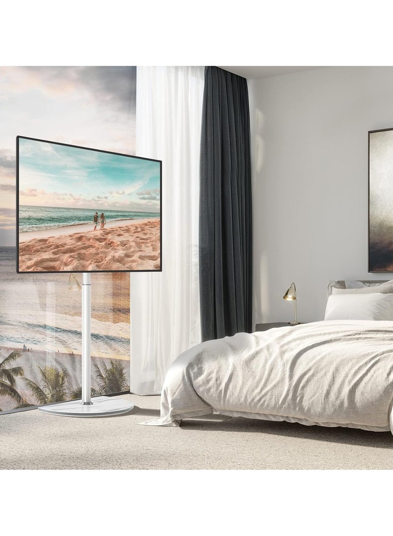 Rfiver Universal Corner TV Floor Stand with Swivel Mount for 32-65 inch LED LCD Plasma Flat Panel or Curved Screen Tvs up to 40 kg, Mid Century Modern TV Stand with Height Adjustable and Semi Circular Glass Base, VESA 400x400 mm, White - Image 2