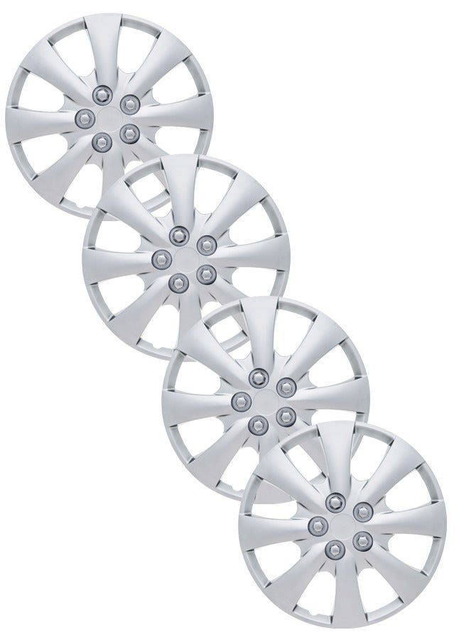 EMTC Pack of 4 EM-3129 Taiwan Wheel Cover | 15" Inch | Silver Universal Nested Style 