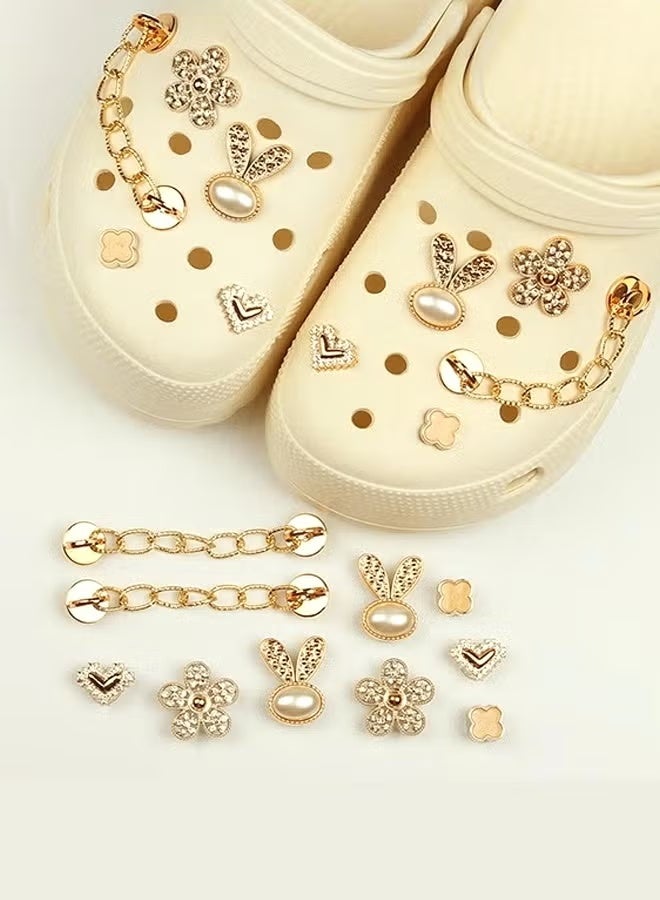 Joychic 10Pcs Sparkling Shoe Ornament - With Diamond Rabbit Shoe Flower - With Diamond Flower Shoe Flower - Peach Heart Shoe Flower - Chain Decoration - Gifts - Image 3