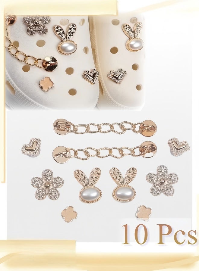 Joychic 10Pcs Sparkling Shoe Ornament - With Diamond Rabbit Shoe Flower - With Diamond Flower Shoe Flower - Peach Heart Shoe Flower - Chain Decoration - Gifts - Image 1