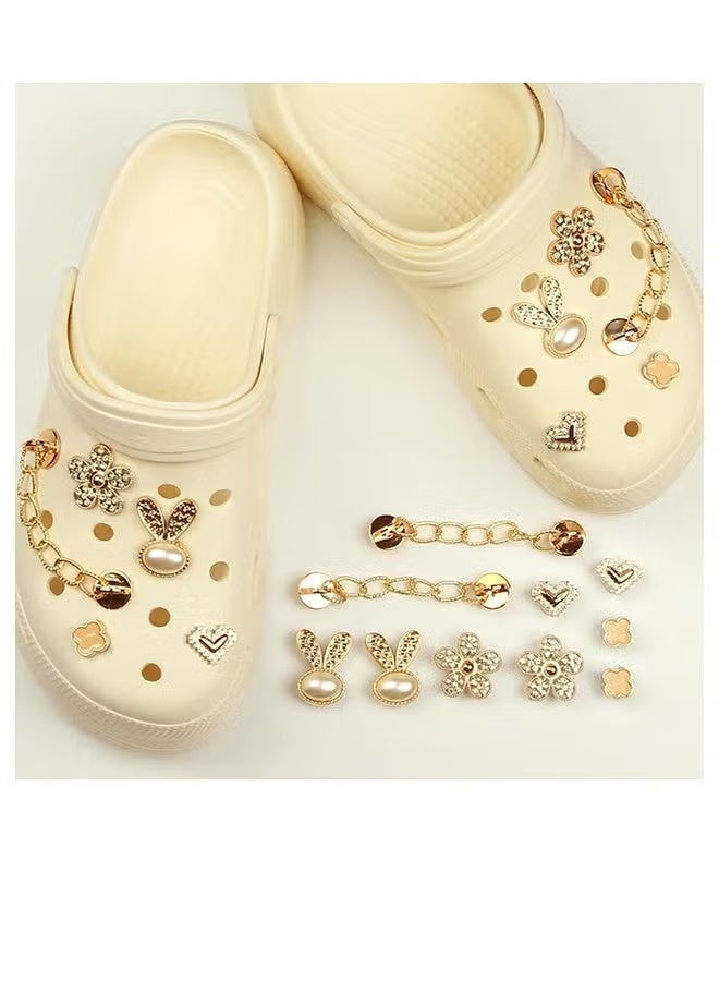 Joychic 10Pcs Sparkling Shoe Ornament - With Diamond Rabbit Shoe Flower - With Diamond Flower Shoe Flower - Peach Heart Shoe Flower - Chain Decoration - Gifts - Image 5