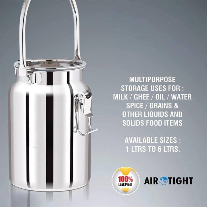 Yes Kitchen Prime Multi Can Air Tight Leak Proof Stainless Steel Storage Can Useable As Steel Dabba Milk ghee Oil Storage Etc Heavy Jointless Body Induction Compatible 3Liter - Image 5
