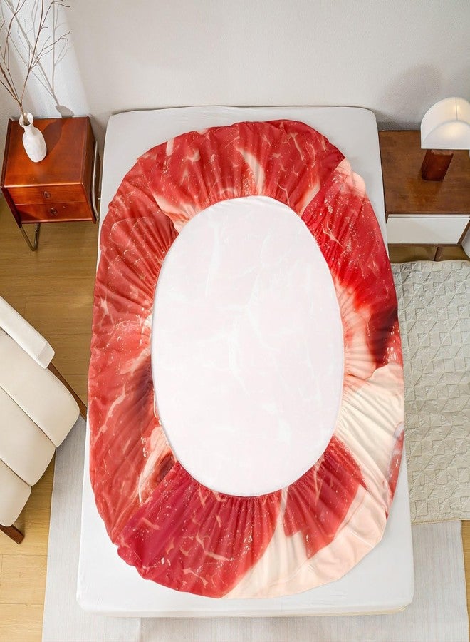 Feelyou Raw Meat Fitted Sheet Twin, Food Bedding Set Beaf Bed Sheet Set for Kids Boys Girls 3D Food Themed Bed Cover 2Pcs (1 Pillow Case and a Fitted Sheet) - Image 3