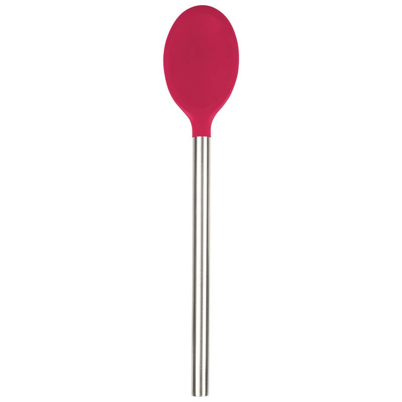 Tovolo Mixing Spoon Stainless Steel Handle Scratch Resistant Non Stick Safe Kitchen Utensil for Cooking Baking Serving Stirring Heat Resistant Silicone Stirring Spoon with Metal Handle Viva Magenta