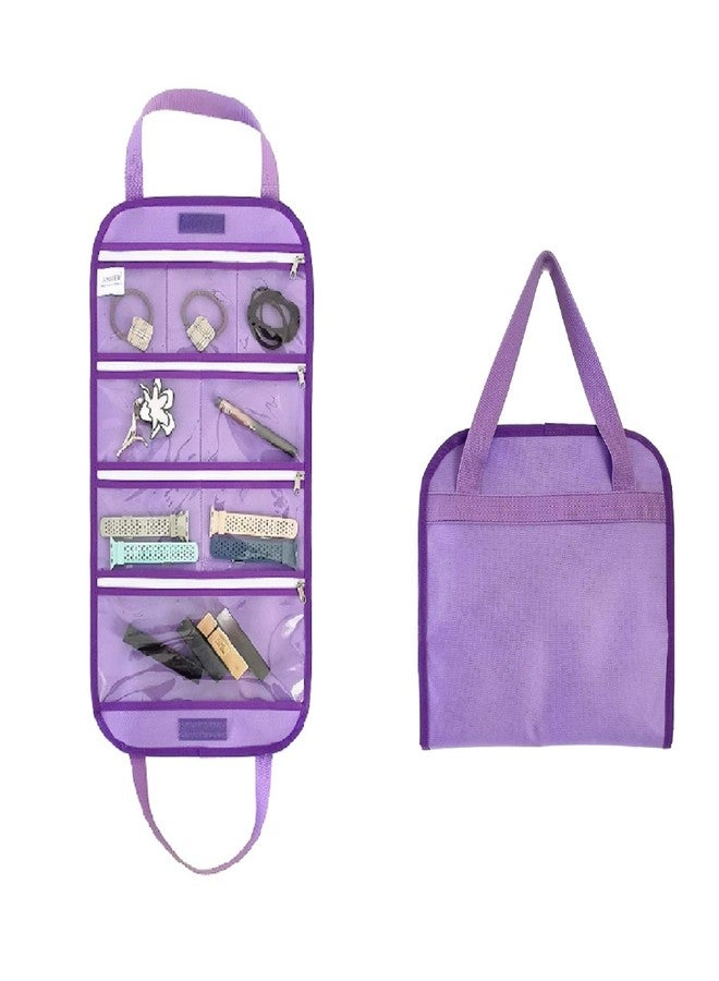 ANIZER Travel Foldable Jewelry Rolls Bag Storage Pouch Hanging Jewelry Organizer with 8 Zippered Clear Pockets for Earrings Rings Necklaces Bracelets Watchbands (Purple) - Image 1