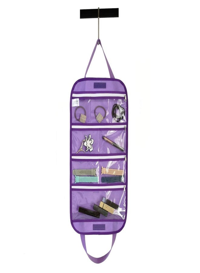 ANIZER Travel Foldable Jewelry Rolls Bag Storage Pouch Hanging Jewelry Organizer with 8 Zippered Clear Pockets for Earrings Rings Necklaces Bracelets Watchbands (Purple) - Image 3