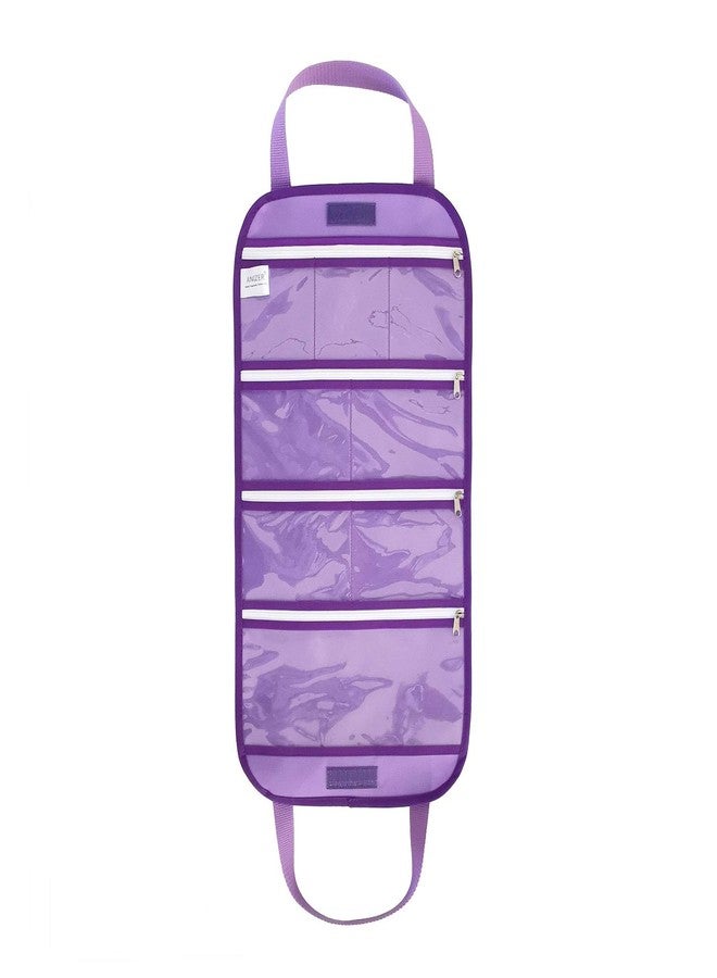 ANIZER Travel Foldable Jewelry Rolls Bag Storage Pouch Hanging Jewelry Organizer with 8 Zippered Clear Pockets for Earrings Rings Necklaces Bracelets Watchbands (Purple) - Image 5
