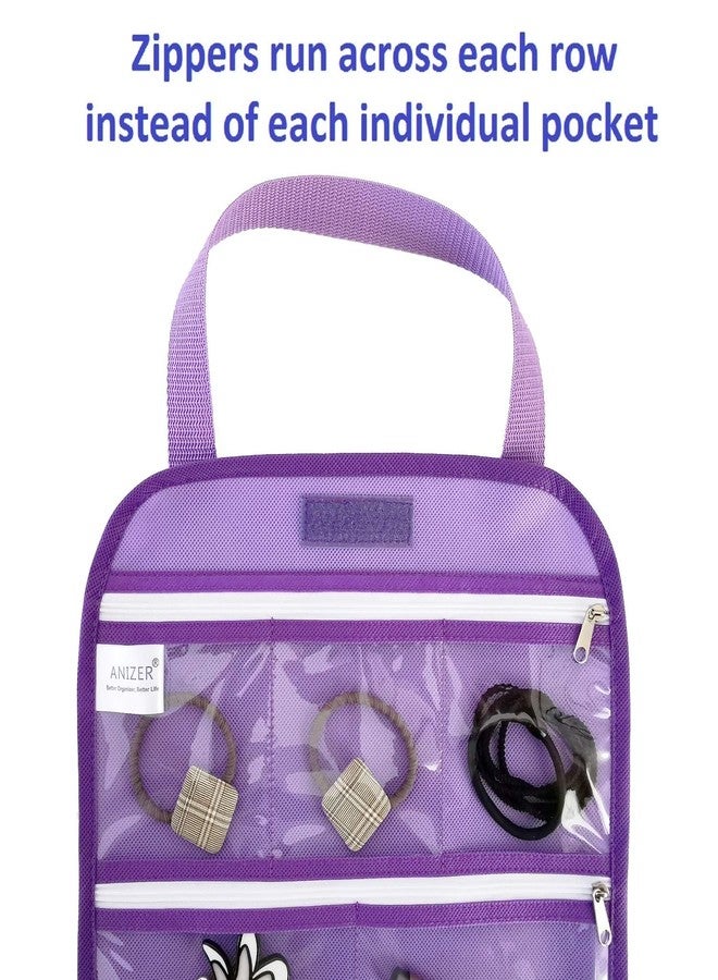 ANIZER Travel Foldable Jewelry Rolls Bag Storage Pouch Hanging Jewelry Organizer with 8 Zippered Clear Pockets for Earrings Rings Necklaces Bracelets Watchbands (Purple) - Image 4