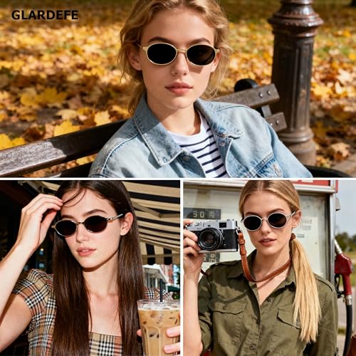 GLARDEFE Retro Oval Sunglasses for Women - Trendy Gold Frame Shades Sun Glasses UV400 Protection(Gold/Grey) - Image 2