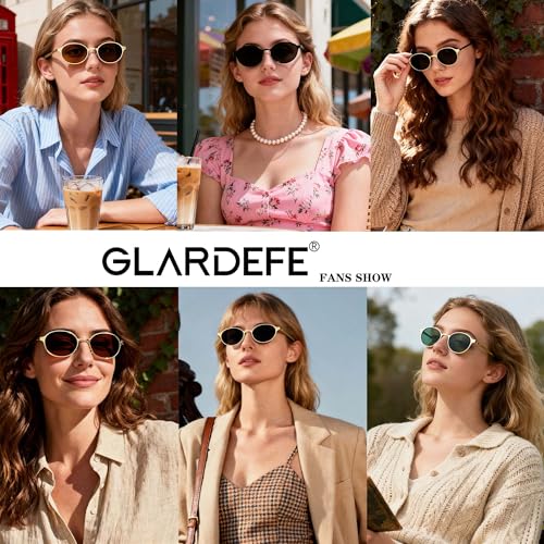 GLARDEFE Retro Oval Sunglasses for Women - Trendy Gold Frame Shades Sun Glasses UV400 Protection(Gold/Grey) - Image 3