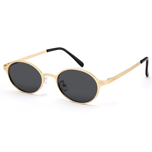 GLARDEFE Retro Oval Sunglasses for Women - Trendy Gold Frame Shades Sun Glasses UV400 Protection(Gold/Grey) - Image 1