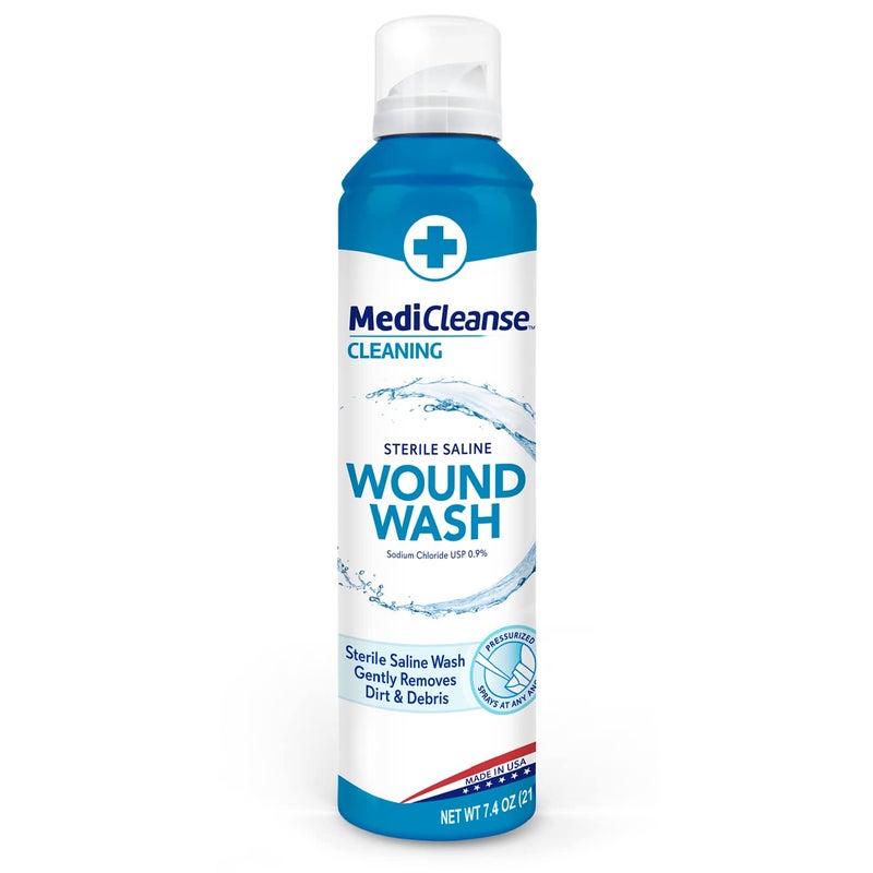MediCleanse First Aid Sterile Saline Wound Wash, Promotes Healing, No Stinging or Burning, 7.4 oz Spray Can - Made in USA - Image 1