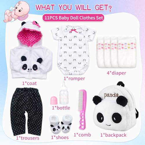Pedolltree Reborn Baby Dolls Clothes Girl Outfits Accesories Panda 11 Pcs Set for 1719 Inch Reborn Doll Newborn GirlBoy with BackpackDiaper - Image 5