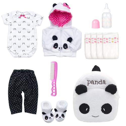 Pedolltree Reborn Baby Dolls Clothes Girl Outfits Accesories Panda 11 Pcs Set for 1719 Inch Reborn Doll Newborn GirlBoy with BackpackDiaper - Image 1