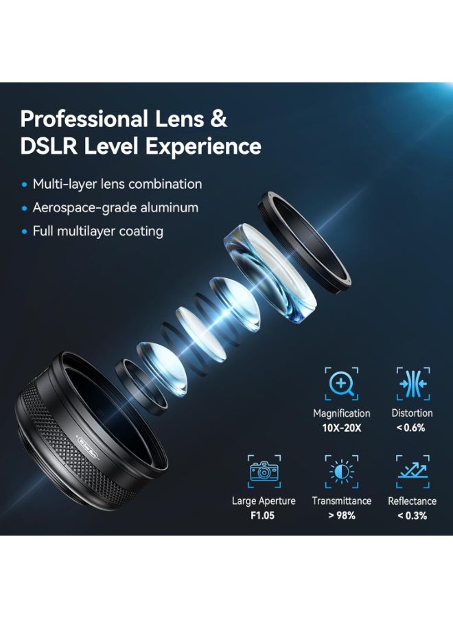 آبيكسل عدسة ماكرو ١٠-٢٠ ضعفًا لهواتف iPhone وAndroid | طقم عدسات تصوير عالية الدقة مع مشبك عالمي وإضاءة تعبئة ٤٥ وضعًا | تصوير مُقرّب للحياة الساكنة، والحشرات، والنباتات، والمجوهرات، والطعام، والأشياء الصغيرة - Image 2