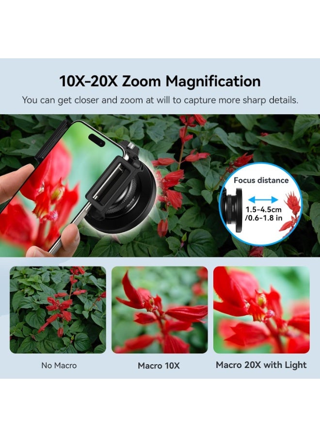 آبيكسل عدسة ماكرو ١٠-٢٠ ضعفًا لهواتف iPhone وAndroid | طقم عدسات تصوير عالية الدقة مع مشبك عالمي وإضاءة تعبئة ٤٥ وضعًا | تصوير مُقرّب للحياة الساكنة، والحشرات، والنباتات، والمجوهرات، والطعام، والأشياء الصغيرة - Image 3