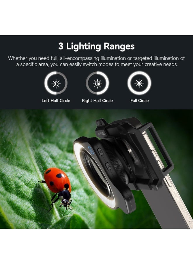 آبيكسل عدسة ماكرو ١٠-٢٠ ضعفًا لهواتف iPhone وAndroid | طقم عدسات تصوير عالية الدقة مع مشبك عالمي وإضاءة تعبئة ٤٥ وضعًا | تصوير مُقرّب للحياة الساكنة، والحشرات، والنباتات، والمجوهرات، والطعام، والأشياء الصغيرة - Image 5