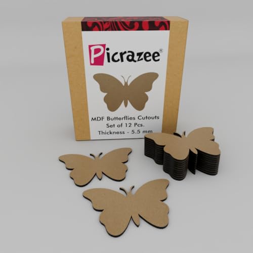 PICRAZEE Mdf Diy Cutouts Butterflies (12 Pcs) Plain Mdf Blank Cutouts For Diy, Artwork, Decoupage, Resin Art, Craft Project, Home Office Festive Décor (5.5Mm Thick) ,Brown - Image 1