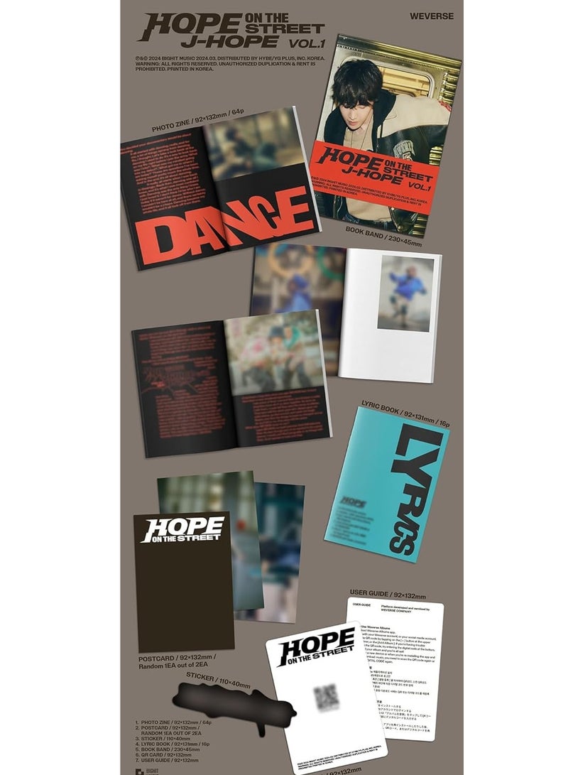 J-Hope 1st Soundtrack Album Hope On The Street Vol. 1 Weverse Version Smart Album Kpop QR Code with Sticker Lyrics Card and More (No CD Included, Digital Download Only) - Image 3