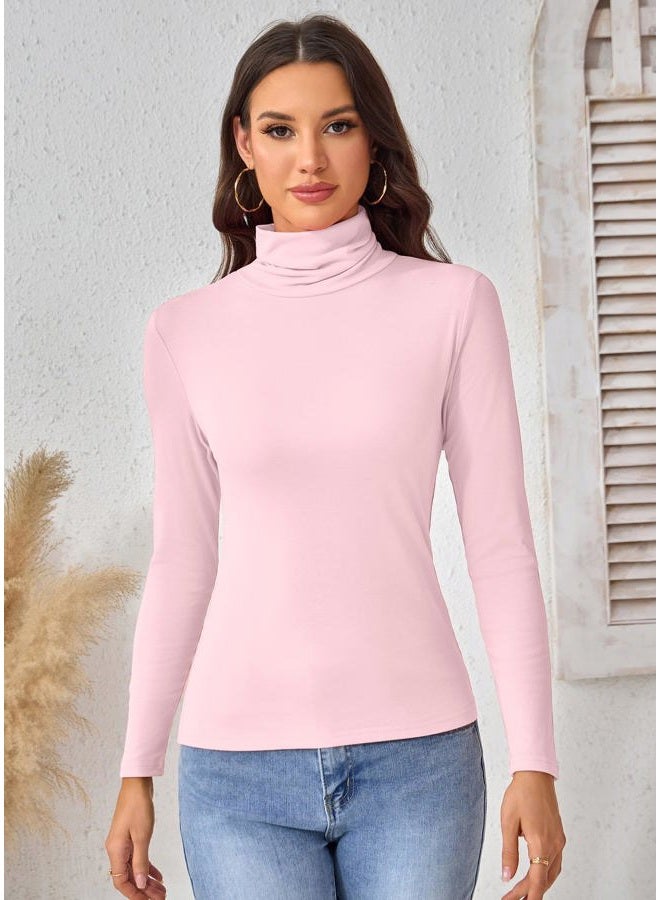 ACIEMR Turtleneck Tops for Women - Long Sleeve Shirts Lightweight Stretch Slim Fit Fall Fashion Basic Underwear Top Winter Clothes, Light Pink, XXL - Image 4
