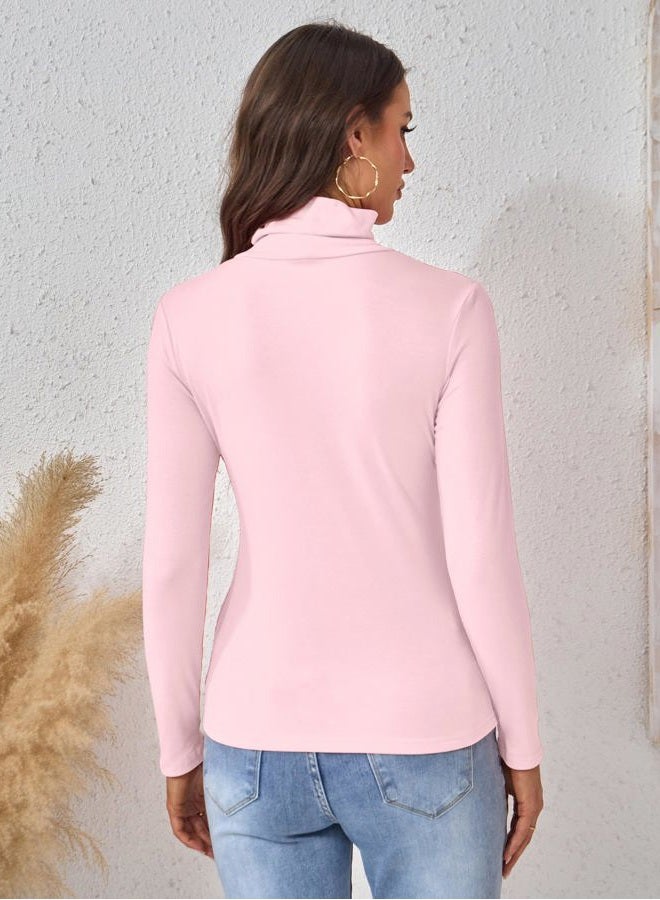 ACIEMR Turtleneck Tops for Women - Long Sleeve Shirts Lightweight Stretch Slim Fit Fall Fashion Basic Underwear Top Winter Clothes, Light Pink, XXL - Image 5