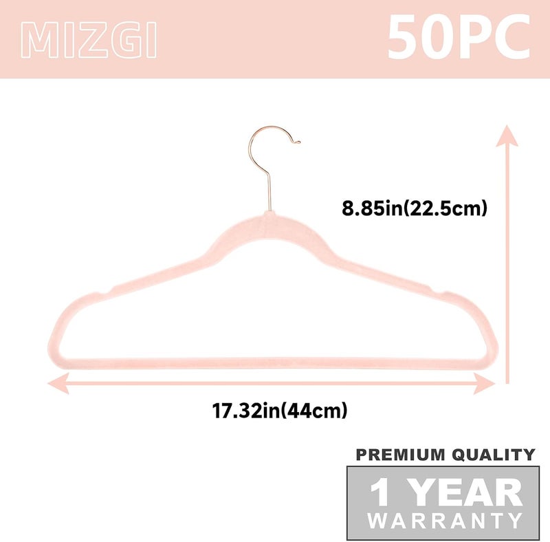 MIZGI Premium Velvet Hangers (Pack of 50) Heavyduty - Non Slip - Velvet Suit Hangers Blush Pink - Copper/Rose Gold Hooks,Space Saving Clothes Hangers - Image 2
