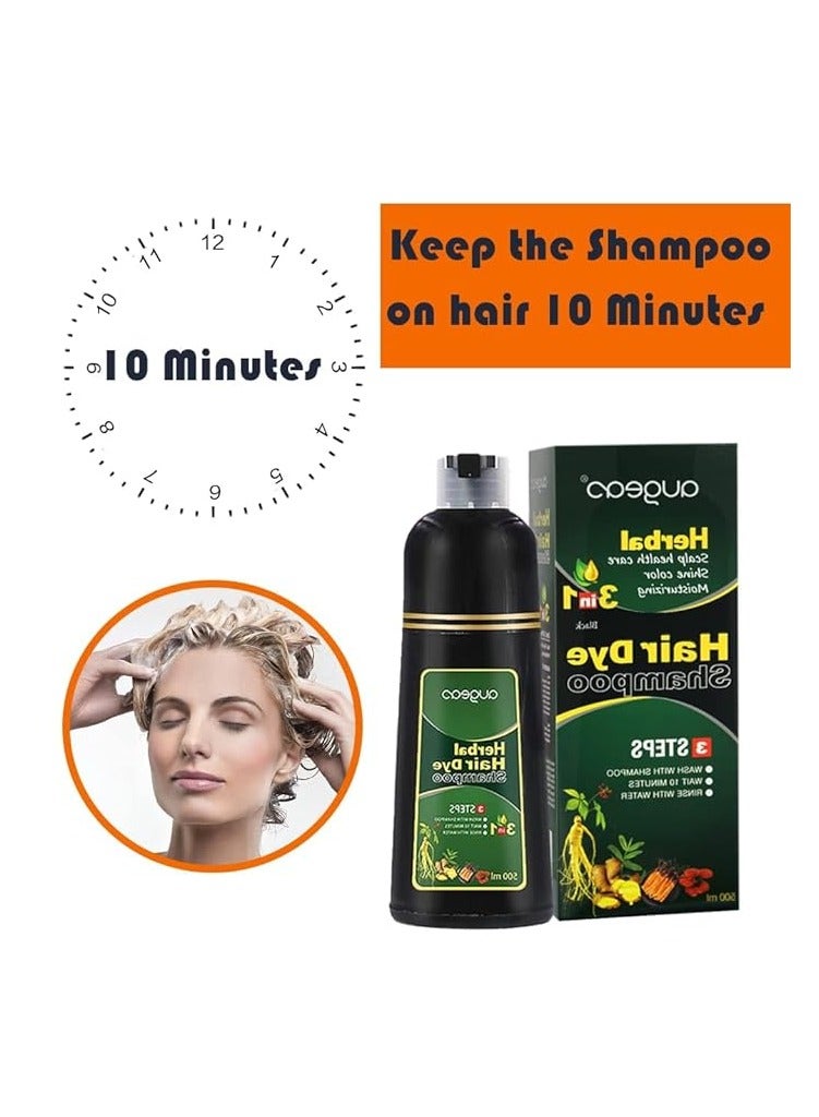 اوجياس شامبو صبغ الشعر الأسود 500 مل، شامبو الشعر الأسود العشبي 3 في 1 يغطي الشعر الرمادي بشكل طبيعي في 10 دقائق شامبو صبغ الشعر (أسود) - Image 2