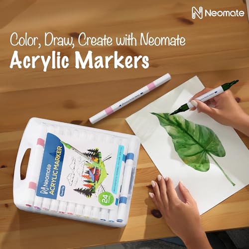 Neomate 24 Pcs Dual-Tip Acrylic Markers Set | Non-Toxic Art Supplies for Kids & Adults | Brush and Fine Tips for Drawing & Sketching | Includes Carry Case for Easy Storage | Ideal for Coloring Books - Image 4