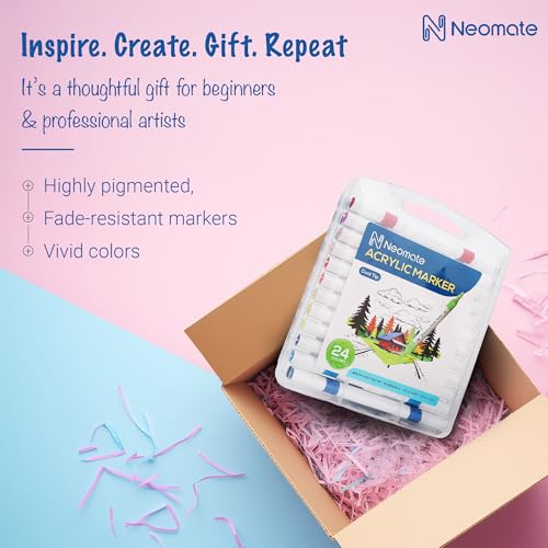 Neomate 24 Pcs Dual-Tip Acrylic Markers Set | Non-Toxic Art Supplies for Kids & Adults | Brush and Fine Tips for Drawing & Sketching | Includes Carry Case for Easy Storage | Ideal for Coloring Books - Image 5