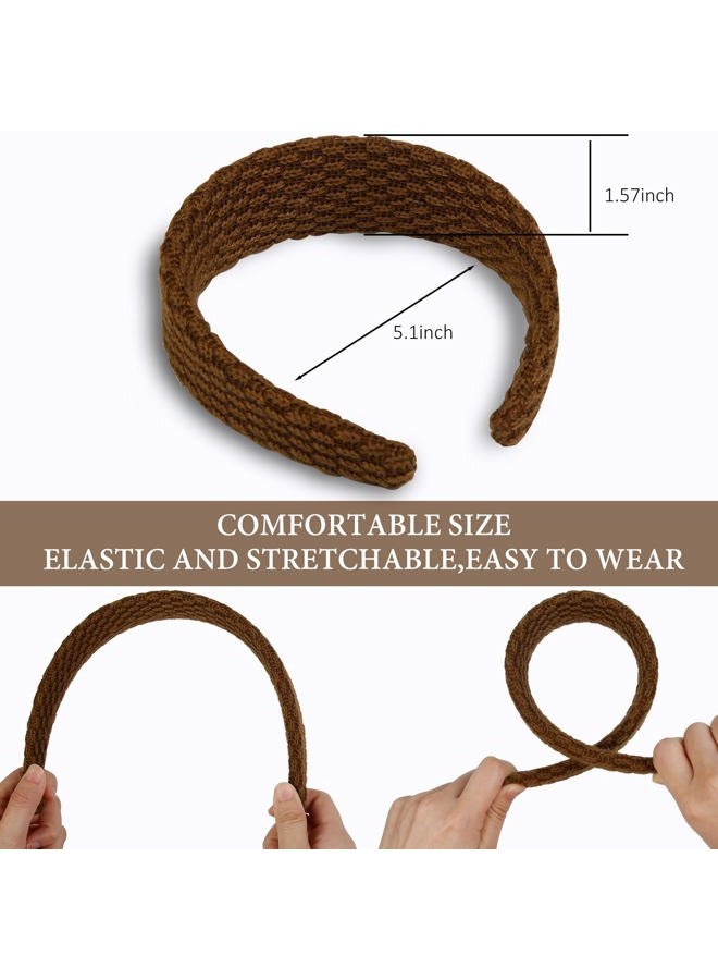 TEBIEKOY Headbands for Women Knitted Trendy 1.57 in Wide Head Bands Non Slip Cute Hairbands for Girls, Solid Color Elastic Hairbands for Women's Hair Fashion Hair Accessories,4 Pack - Image 3