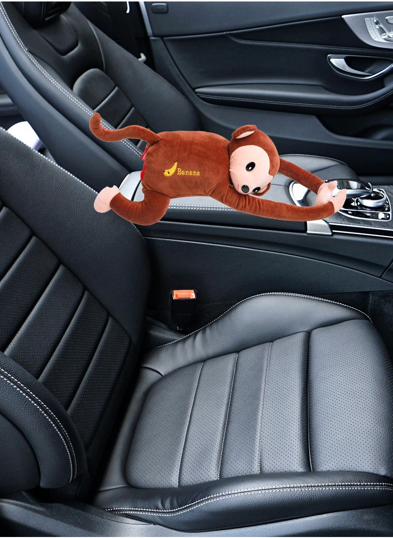 Generic Cute Plush Monkey tissue Box Car Tissue Holder Hanging Cartoon  Napkin Box Tissue Storage for Car Home Bathroom  - Image 5