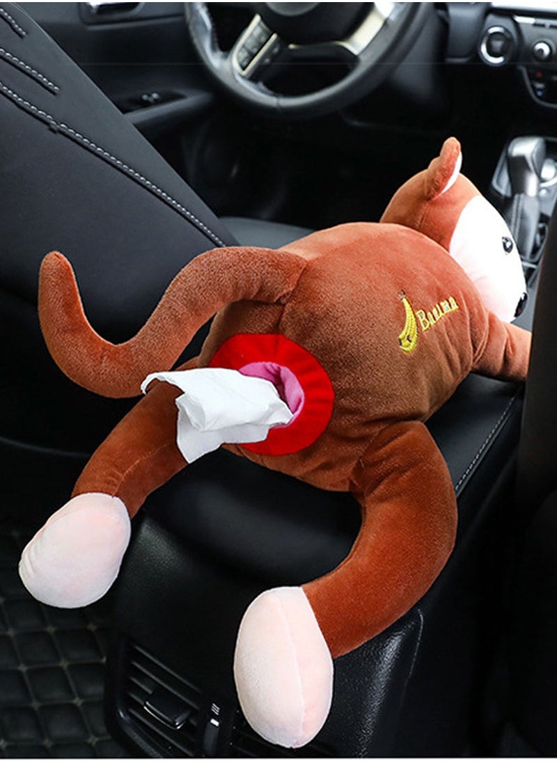 Generic Cute Plush Monkey tissue Box Car Tissue Holder Hanging Cartoon  Napkin Box Tissue Storage for Car Home Bathroom  - Image 4