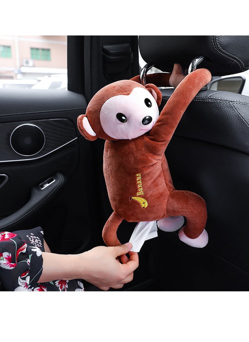 Generic Cute Plush Monkey tissue Box Car Tissue Holder Hanging Cartoon  Napkin Box Tissue Storage for Car Home Bathroom  - Image 3