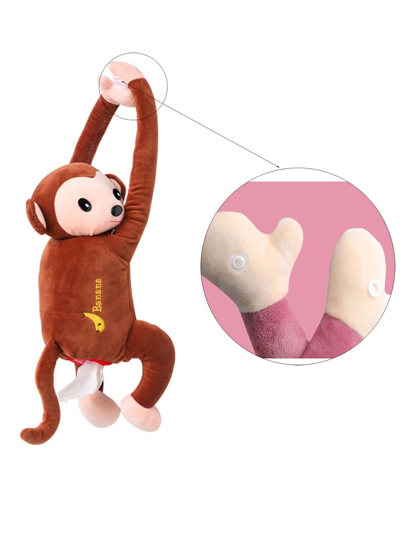 Generic Cute Plush Monkey tissue Box Car Tissue Holder Hanging Cartoon  Napkin Box Tissue Storage for Car Home Bathroom  - Image 2
