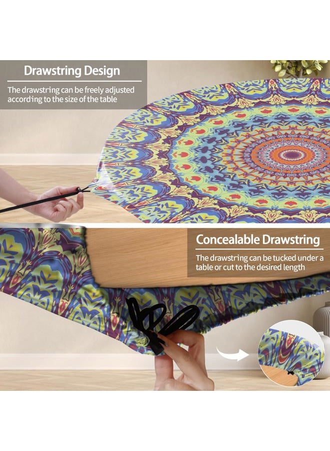 Opstellen Fitted Round Tablecloth Small Mandala Waterproof Patio Table Cloths for 36-44" Tables Travel Vacation Camper Accessories Outdoor Road Trip Must Haves New Home Living Room House Decorations - Image 3