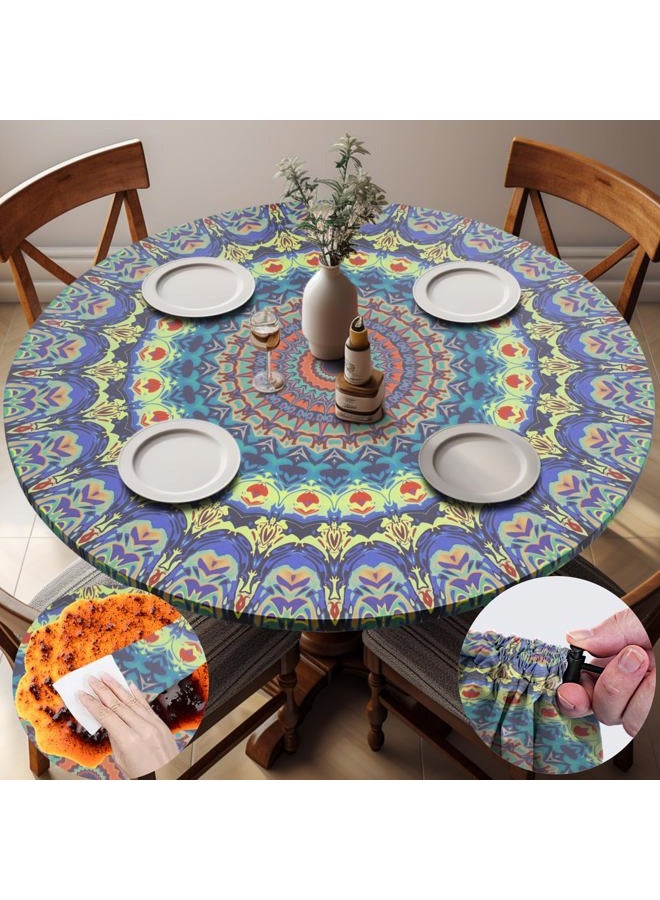 Opstellen Fitted Round Tablecloth Small Mandala Waterproof Patio Table Cloths for 36-44" Tables Travel Vacation Camper Accessories Outdoor Road Trip Must Haves New Home Living Room House Decorations - Image 1