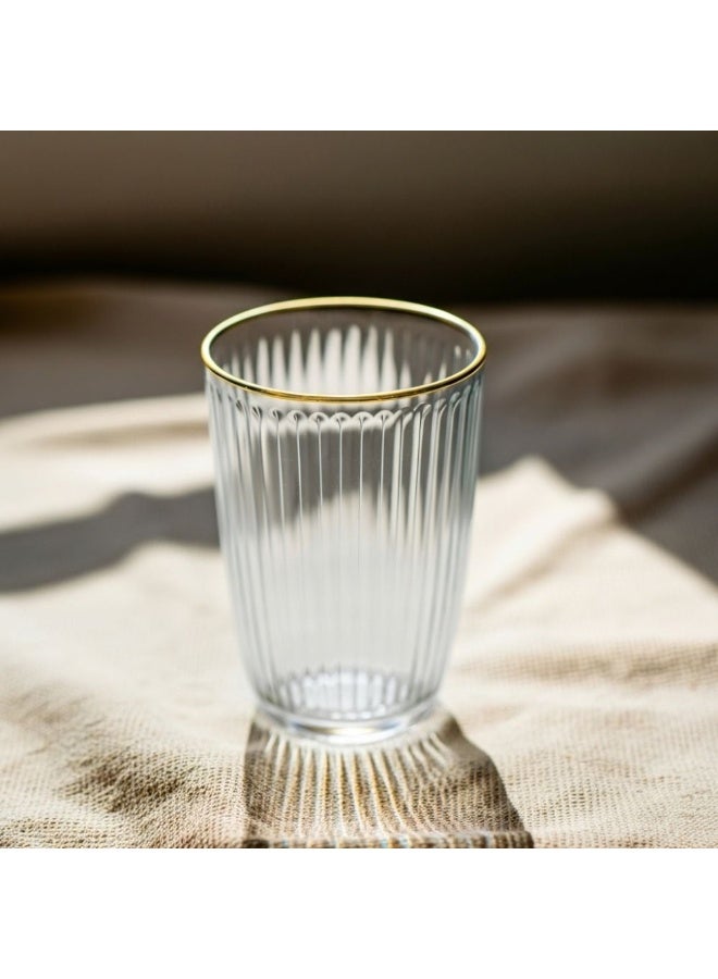 DANUBE HOME طقم كؤوس راكل 4 قطع بحافة ذهبية حقيقية - 395 مل زجاج صودا لايم للمطبخ وسطح الطاولة - لمسات ذهبية أنيقة - مثالي للكوكتيليات والمشروبات