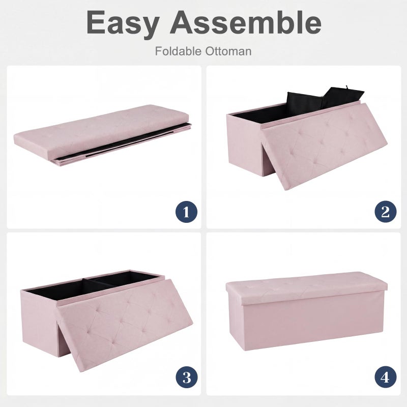 DUMOS 43in Foldable Storage Ottoman Bench, Storage Chest, Large End of Bed Foot Rest Stool with Padded Seat, Bedroom Bench for Living Room, Support 660lbs, Pink - Image 5
