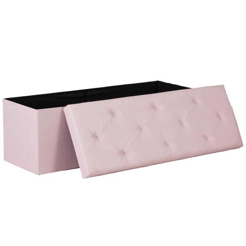 DUMOS 43in Foldable Storage Ottoman Bench, Storage Chest, Large End of Bed Foot Rest Stool with Padded Seat, Bedroom Bench for Living Room, Support 660lbs, Pink - Image 1