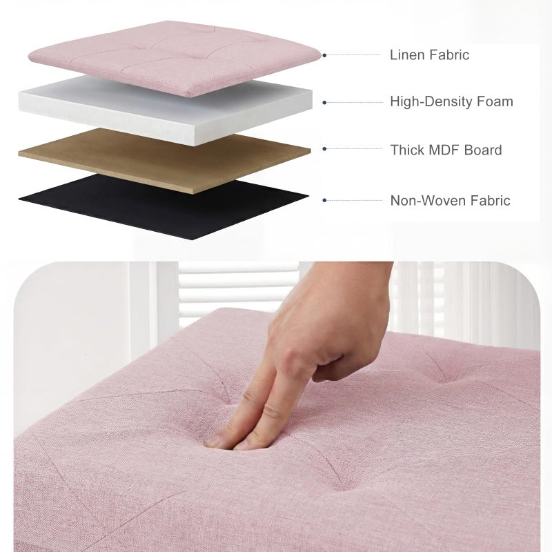 DUMOS 43in Foldable Storage Ottoman Bench, Storage Chest, Large End of Bed Foot Rest Stool with Padded Seat, Bedroom Bench for Living Room, Support 660lbs, Pink - Image 4