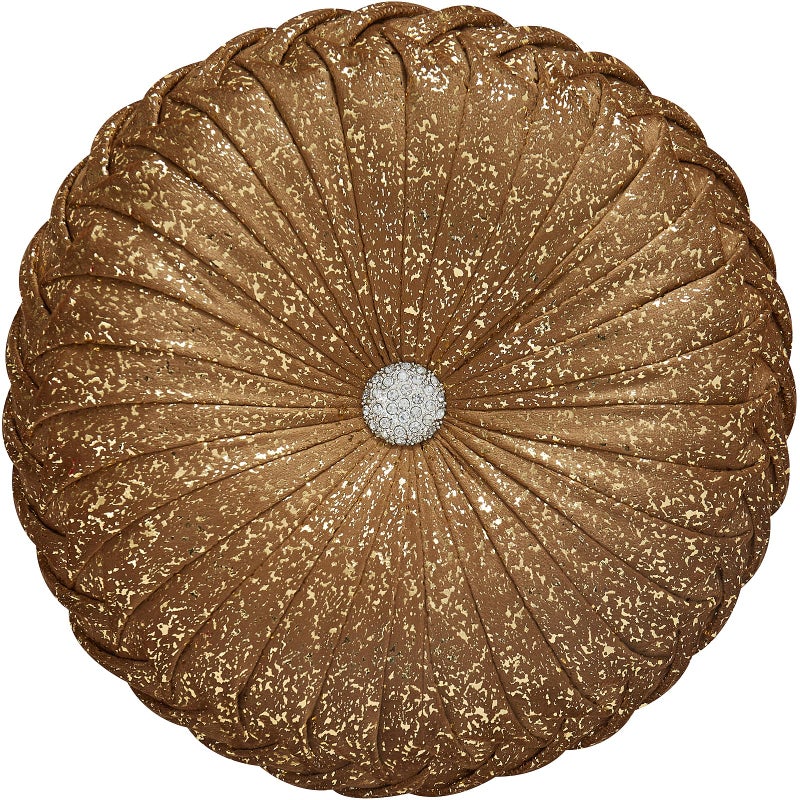 EUCIOR Round Throw Pillows,Brown Throw Pillows,Gold and Brown Decorative Pillow,Pumpkin Pleated Handmade Round Velvet Decorative Pillow for Sofa Bedroom Livingroom - Image 1