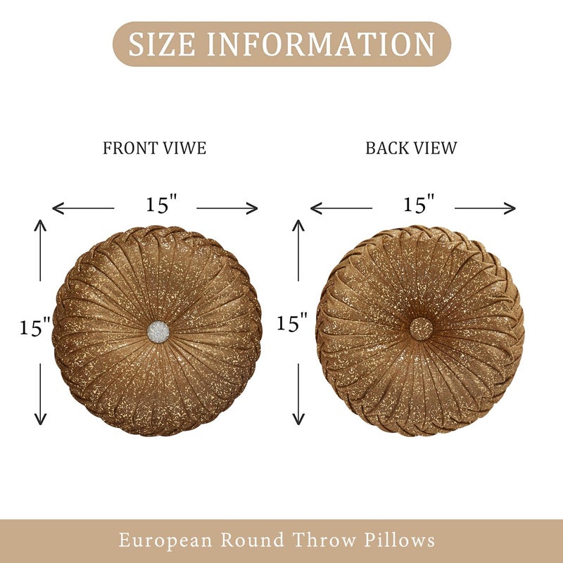 EUCIOR Round Throw Pillows,Brown Throw Pillows,Gold and Brown Decorative Pillow,Pumpkin Pleated Handmade Round Velvet Decorative Pillow for Sofa Bedroom Livingroom - Image 5