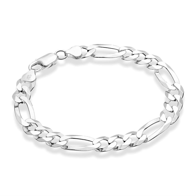 Miabella 925 Sterling Silver Italian Solid 9mm Diamond-Cut Figaro Link Chain Bracelet for Men, Made in Italy (Length 7.5 Inches) - Image 1