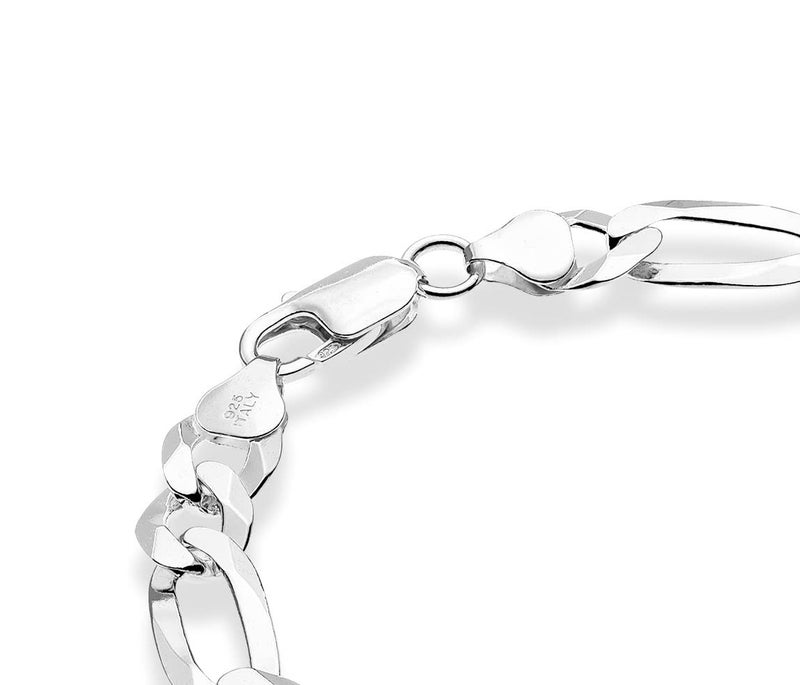 Miabella 925 Sterling Silver Italian Solid 9mm Diamond-Cut Figaro Link Chain Bracelet for Men, Made in Italy (Length 7.5 Inches) - Image 2