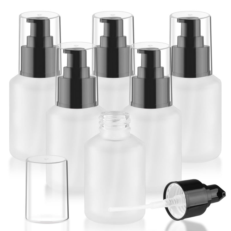 Wresty 6 Pcs Empty Glass Pump Bottles Refillable Cream Lotion Bottles Travel Sample Bottle Cosmetic Dispenser Bottle Containers For Lotion Cream Emulsion Essence (White  60Ml/2Oz) - Image 1