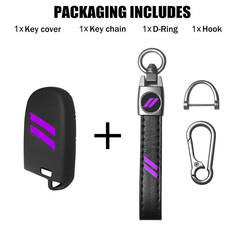 YOSRTER Key Fob Cover with Keychain for Dodge Charger Durango Challenger Journey Dart Remote Control Key Fob Protect Shell Key Holder for Dodge Accessories (Purple Trim) - Image 3